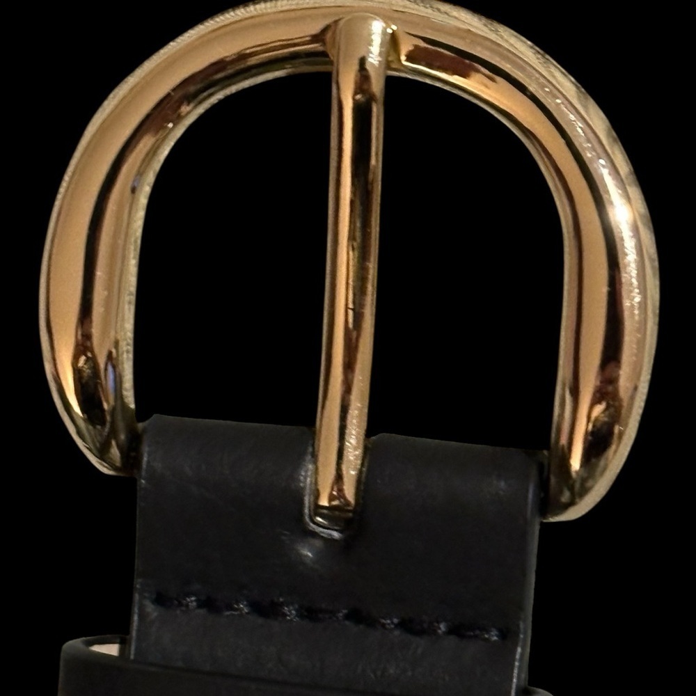 A Vince Camuto black belt with gold Buckle and emblem, size M. - Picture 7 of 13
